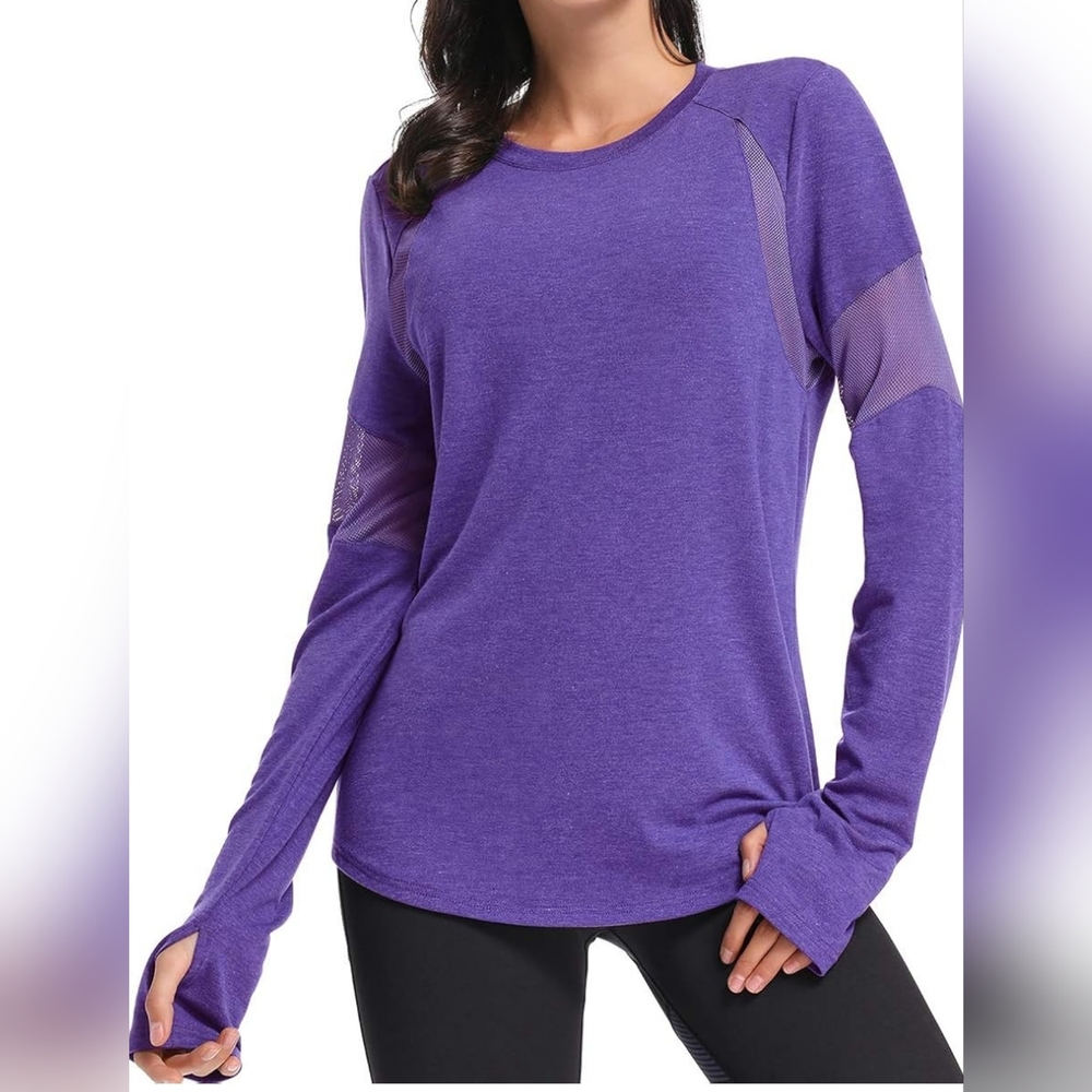 Womens Purple Long Sleeve Activewear Top With Thumb Hole Medium
